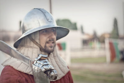 Man wearing suit of armor