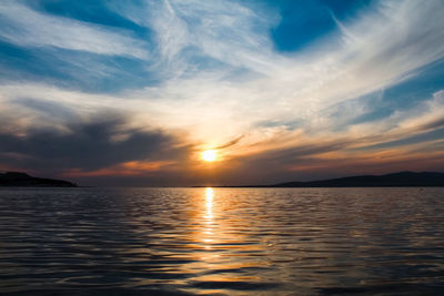 View of sea against cloudy sky during sunset