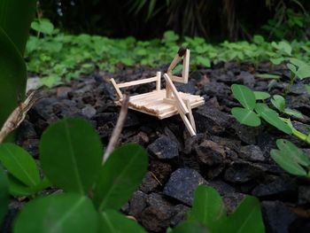 Art product made by matchsticks on stones