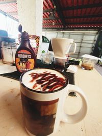 High angle view of coffee on table