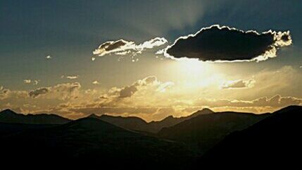 Scenic view of mountains at sunset