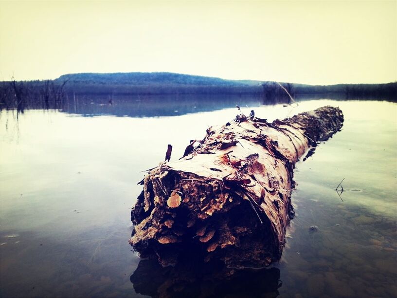 water, lake, reflection, tranquility, sky, old, abandoned, clear sky, nature, damaged, deterioration, tranquil scene, wood - material, obsolete, weathered, run-down, close-up, no people, outdoors, rusty