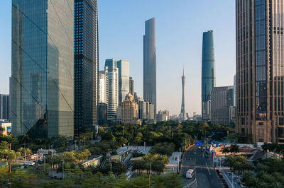 Modern buildings in city against sky