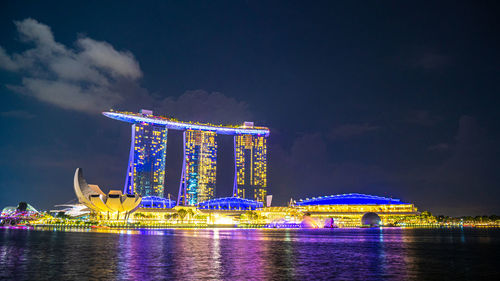 Illuminated city at waterfront