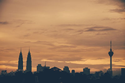 City skyline at sunset