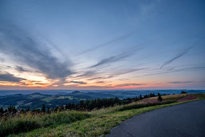 Scenic view of field against sky during sunset