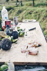 High angle view of food on table