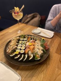 High angle view of food in plate on table