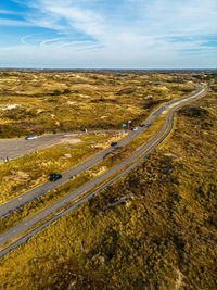 High angle view of agricultural field against sky