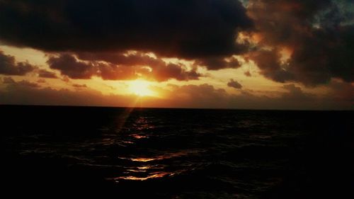 Scenic view of sea against dramatic sky