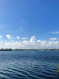 Scenic view of sea against blue sky