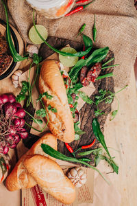 High angle view of vegetables on cutting board