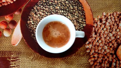 High angle view of coffee on table