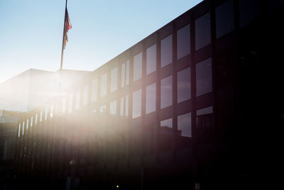 American flag against building