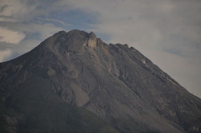 Low angle view of snowcapped mountains against sky