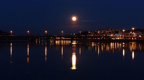 View of calm river at night