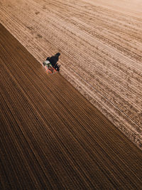 High angle view of person working on field