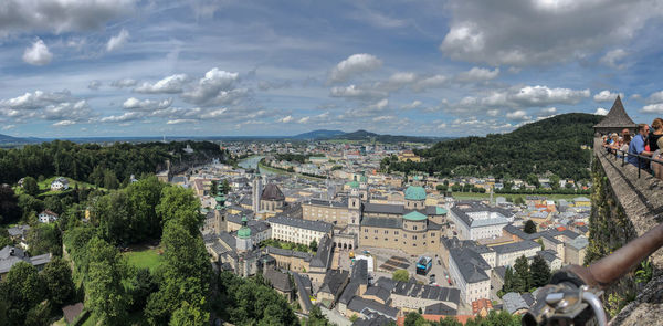 High angle view of cityscape against sky