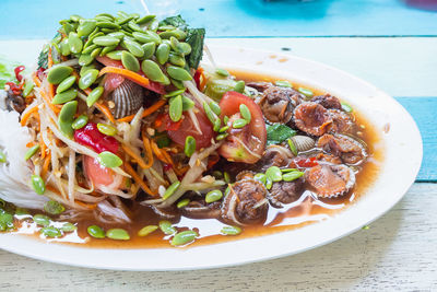 Close-up of food served in plate