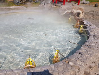 High angle view of people in water