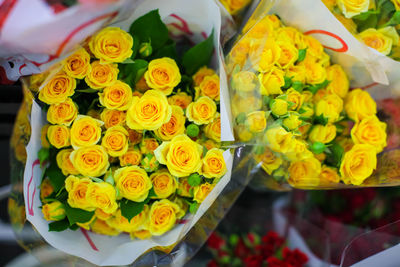 High angle view of various flower for sale