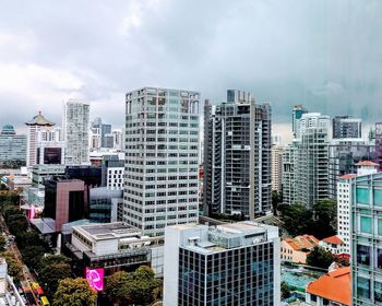 High angle view of buildings against sky in city