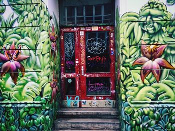 Multi colored glass window in building