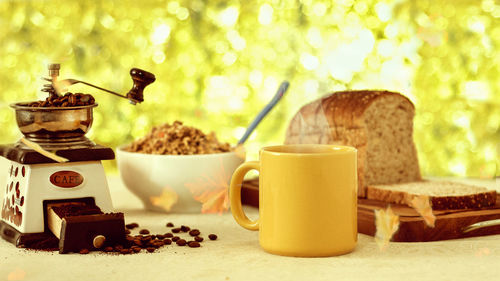 Close-up of coffee cup on table