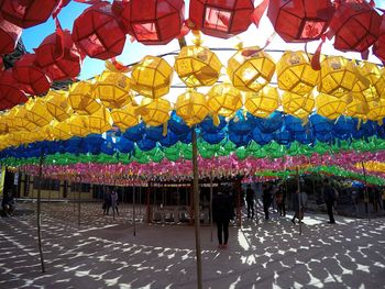 Multi colored umbrellas in row