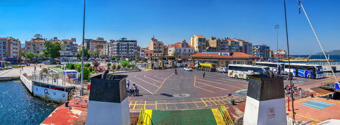 High angle view of street amidst buildings in city