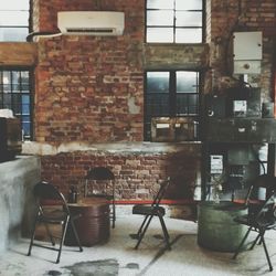 Empty chairs in front of building