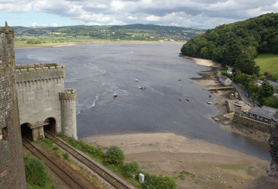 High angle view of city at seaside