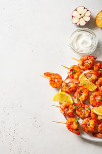 High angle view of food on table