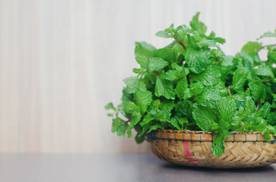 Close-up of vegetables in basket on table