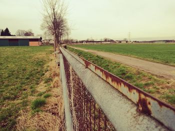 Scenic view of agricultural field against clear sky