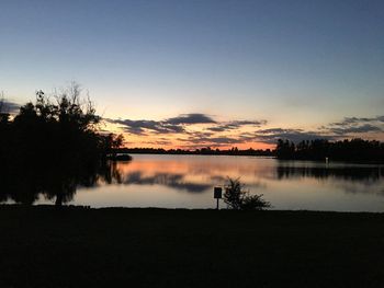 Scenic view of lake against sky at sunset