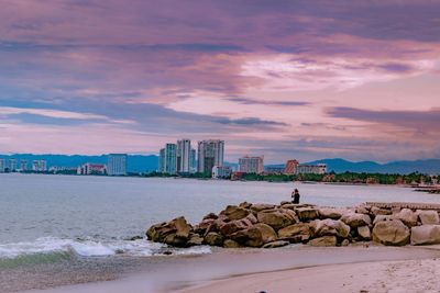 Scenic view of sea against sky during sunset