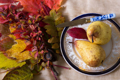 High angle view of fruits on table