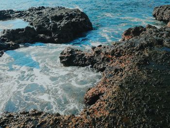 High angle view of rocks on beach