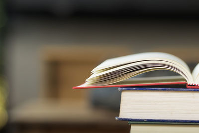 Close-up of open book on table