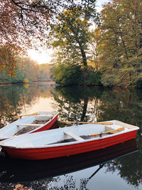 Boat moored at lakeshore