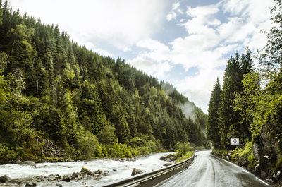 Road amidst trees against sky