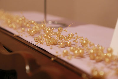 Close-up of pearl on table