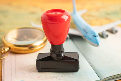 Close-up of equipment on table