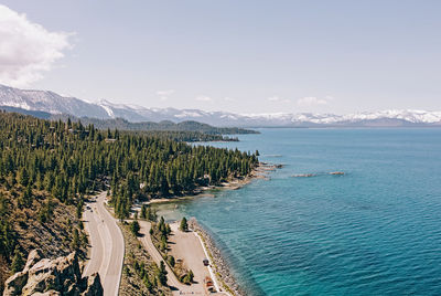 View to the picturesque lake tahoe in spring. beautiful landscape on sunny day