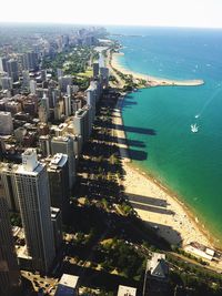 Aerial view of cityscape and beach