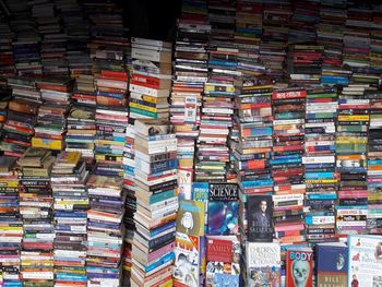 Full frame shot of multi colored books for sale