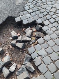 High angle view of cobblestone street