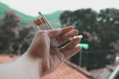 Close-up of woman holding hands