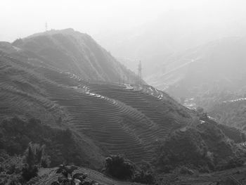 High angle view of landscape against mountains